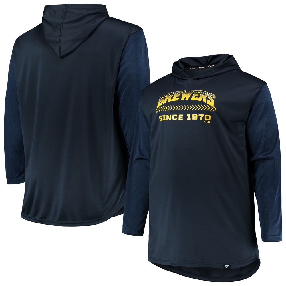 Men's Navy/Heathered Navy Milwaukee Brewers Big & Tall Wordmark Club Pullover Hoodie