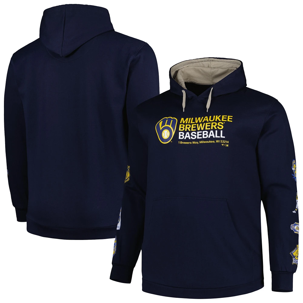 Men's Navy Milwaukee Brewers Big & Tall Fleece Pullover Hoodie