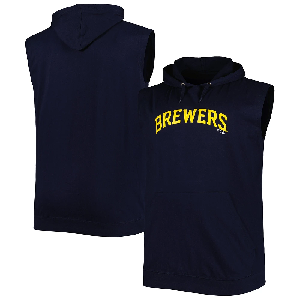 Men's Navy Milwaukee Brewers Jersey Pullover Muscle Hoodie