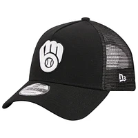 Men's New Era Black Milwaukee Brewers A-Frame 9FORTY Trucker Adjustable Hat