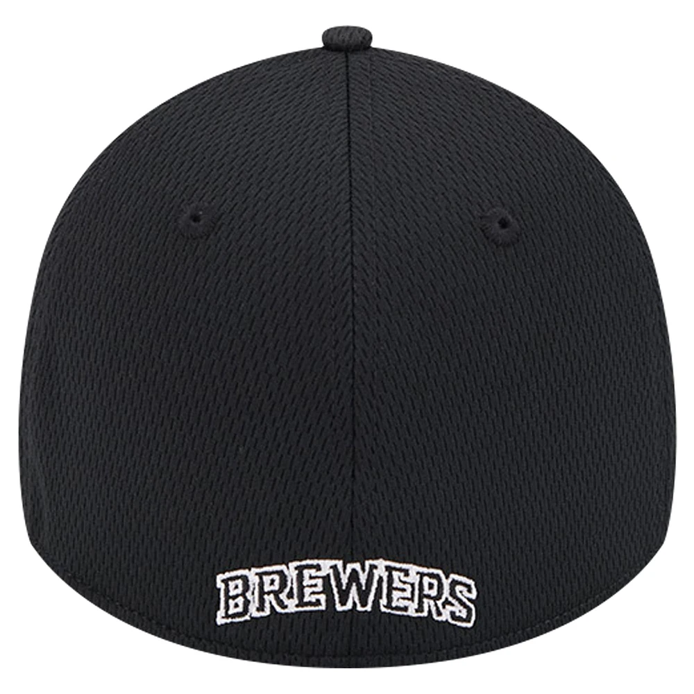 Casquette flexible Active Dash Mark 39THIRTY des Milwaukee Brewers New Era noire pour hommes