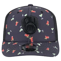 Men's New Era Black Milwaukee Brewers Adventure Drinks Pattern 9SEVENTY Stretch-Snap Hat