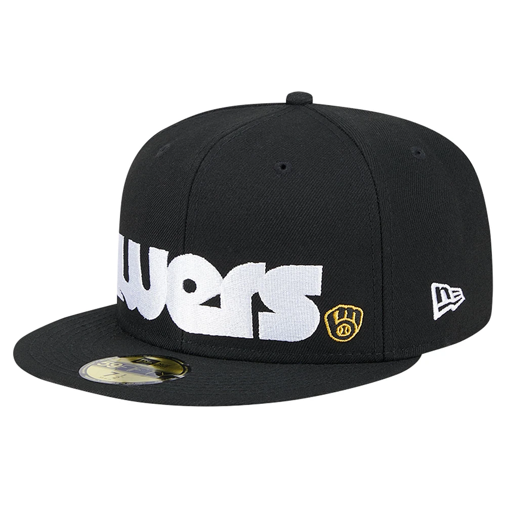 Casquette ajustée 59FIFTY sous-visière à carreaux Milwaukee Brewers New Era noire pour hommes