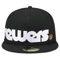 Men's New Era Black Milwaukee Brewers Checkered Undervisor 59FIFTY Fitted Hat