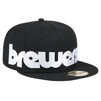 Casquette ajustée 59FIFTY sous-visière à carreaux Milwaukee Brewers New Era noire pour hommes