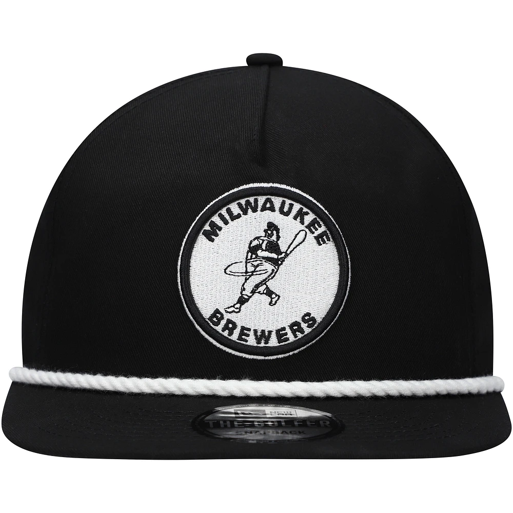 Casquette Snapback de golfeur Milwaukee Brewers New Era noire pour hommes