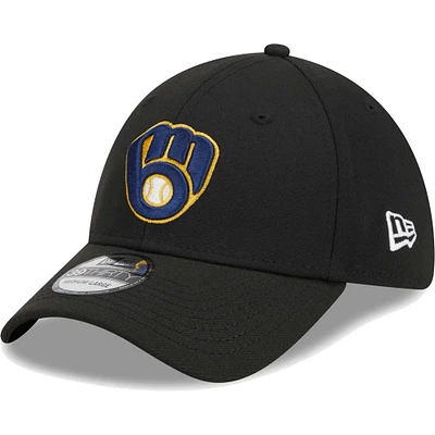 Casquette Flex 39THIRTY noire avec logo des Milwaukee Brewers New Era pour homme