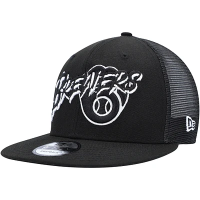 Men's New Era Black Milwaukee Brewers Street Trucker 9FIFTY Snapback Hat