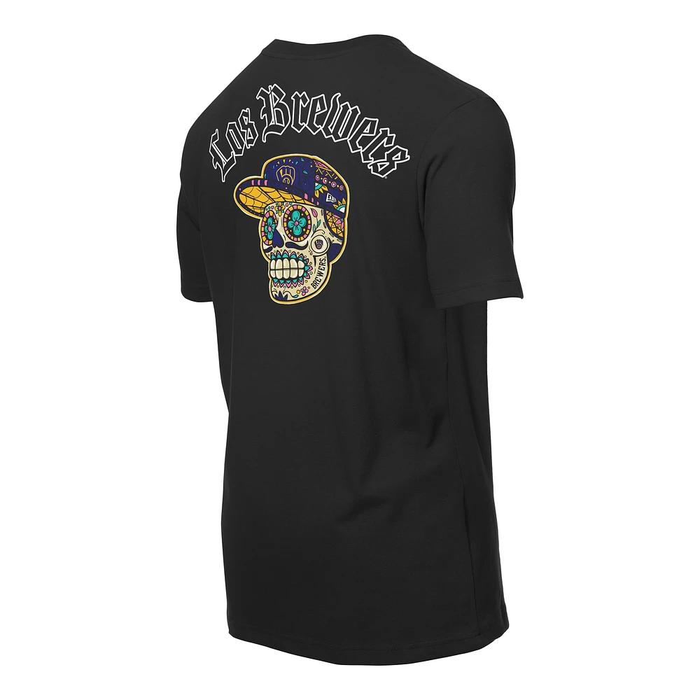 Men's New Era Black Milwaukee Brewers Sugar Skulls T-Shirt