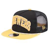 Casquette de golfeur Milwaukee Brewers Throwback Meshback New Era noir/or pour hommes