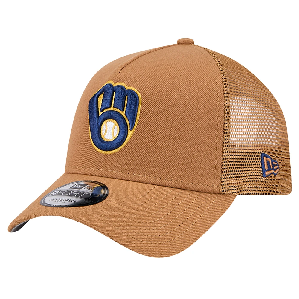 Casquette ajustable 9FORTY Milwaukee Brewers A-Frame Trucker New Era marron pour hommes