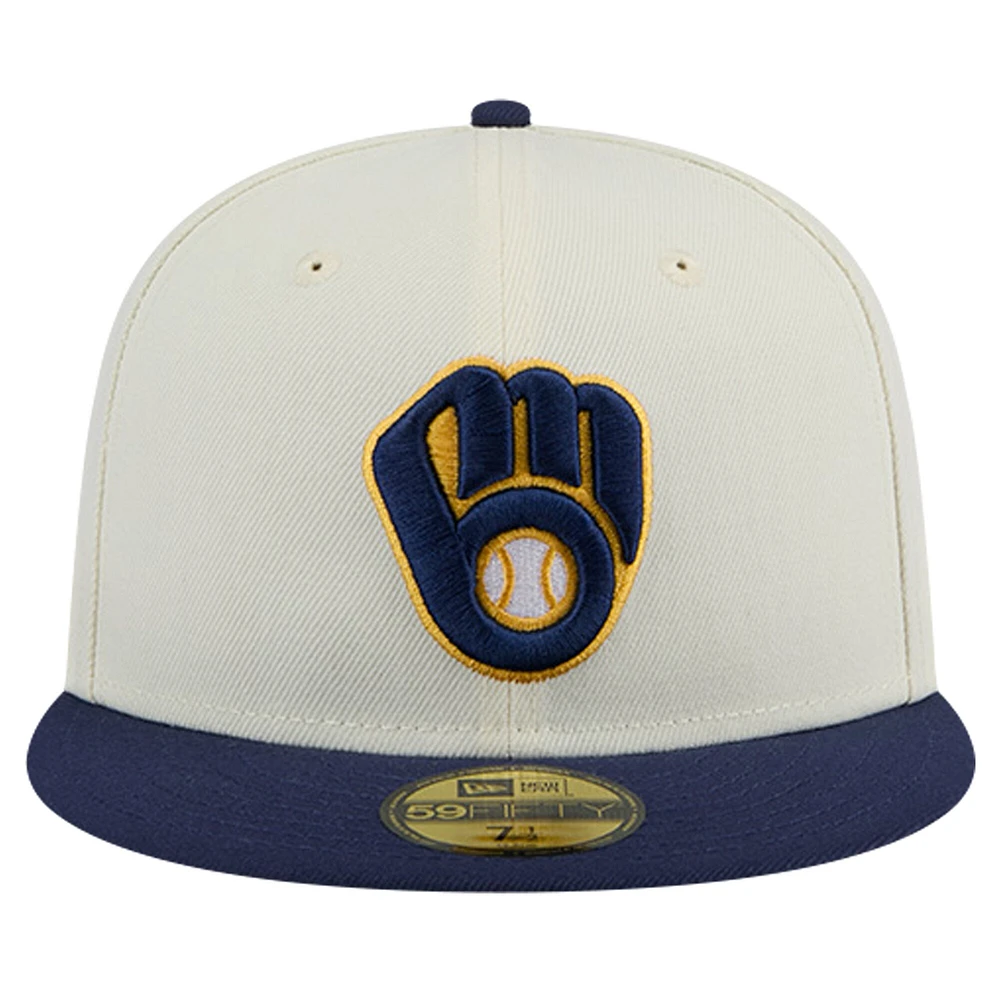 Men's New Era Cream Milwaukee Brewers Chrome 59FIFTY Fitted Hat