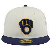 Men's New Era Cream Milwaukee Brewers Chrome 59FIFTY Fitted Hat