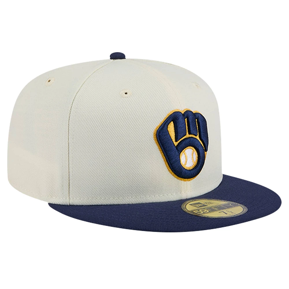 Men's New Era Cream Milwaukee Brewers Chrome 59FIFTY Fitted Hat