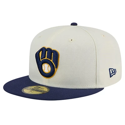 Men's New Era Cream Milwaukee Brewers Chrome 59FIFTY Fitted Hat