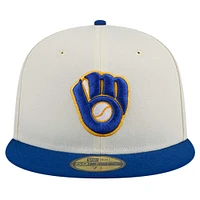 Men's New Era Cream Milwaukee Brewers Cooperstown Collection Chrome 59FIFTY Fitted Hat