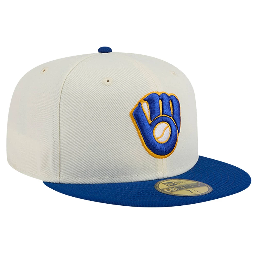 Men's New Era Cream Milwaukee Brewers Cooperstown Collection Chrome 59FIFTY Fitted Hat