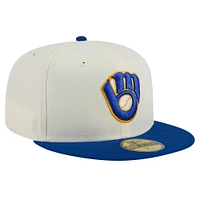 Men's New Era Cream Milwaukee Brewers Cooperstown Collection Chrome 59FIFTY Fitted Hat