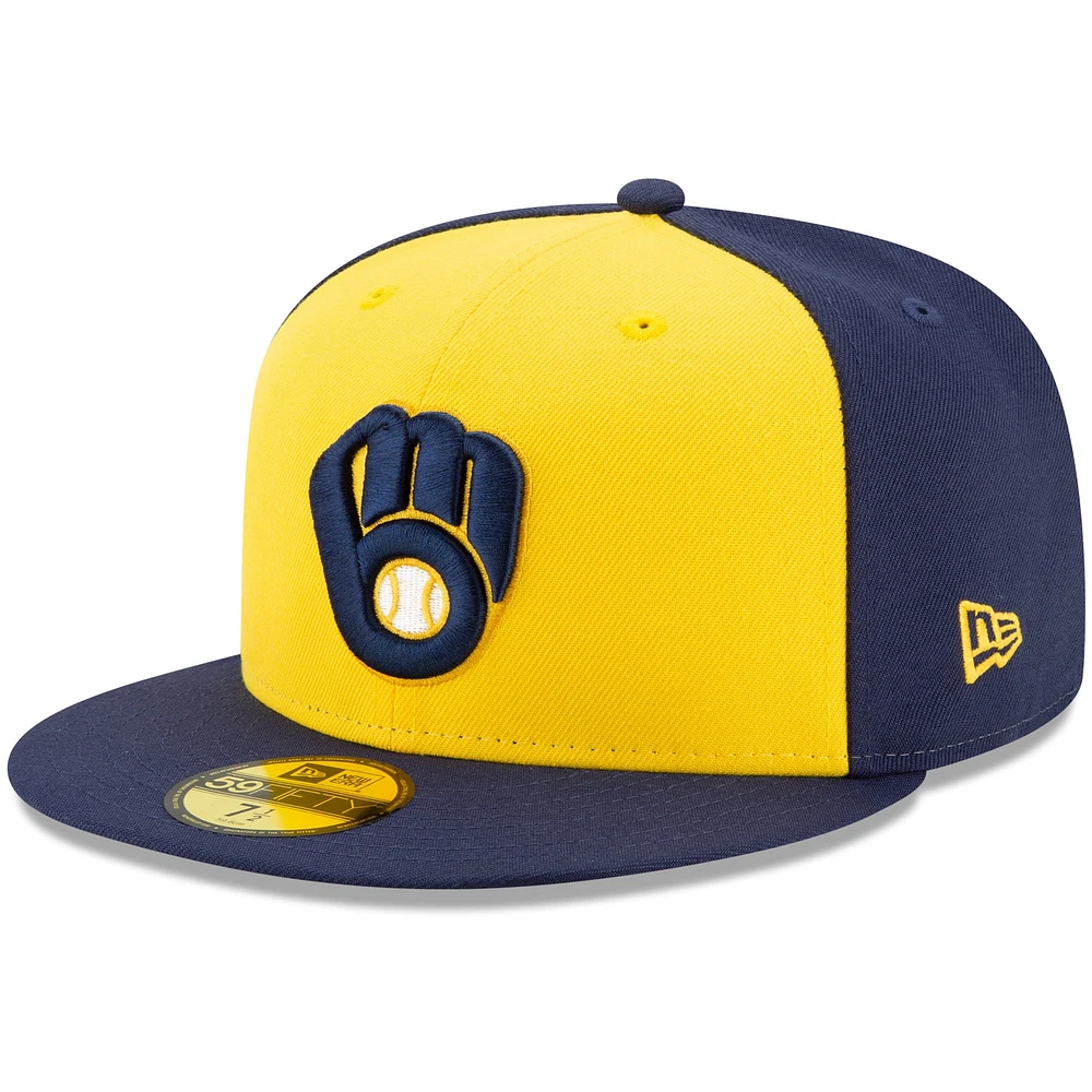 Men's New Era Gold/Navy Milwaukee Brewers Alternate Authentic Collection On-Field - 59FIFTY Fitted Hat