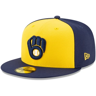 Men's New Era Gold/Navy Milwaukee Brewers Alternate Authentic Collection On-Field - 59FIFTY Fitted Hat