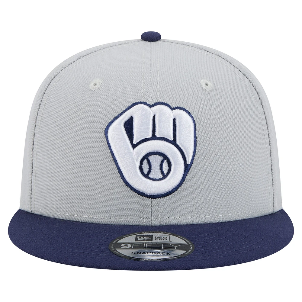 Casquette snapback 9FIFTY bicolore gris/bleu marine des Milwaukee Brewers de New Era pour homme