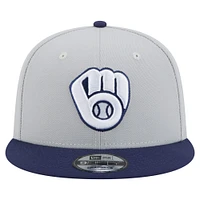 Casquette snapback 9FIFTY bicolore gris/bleu marine des Milwaukee Brewers de New Era pour homme