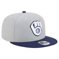 Casquette snapback 9FIFTY bicolore gris/bleu marine des Milwaukee Brewers de New Era pour homme