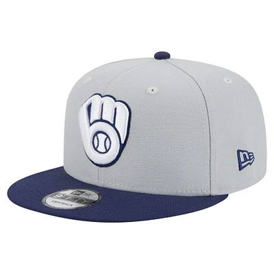 Casquette snapback 9FIFTY bicolore gris/bleu marine des Milwaukee Brewers de New Era pour homme