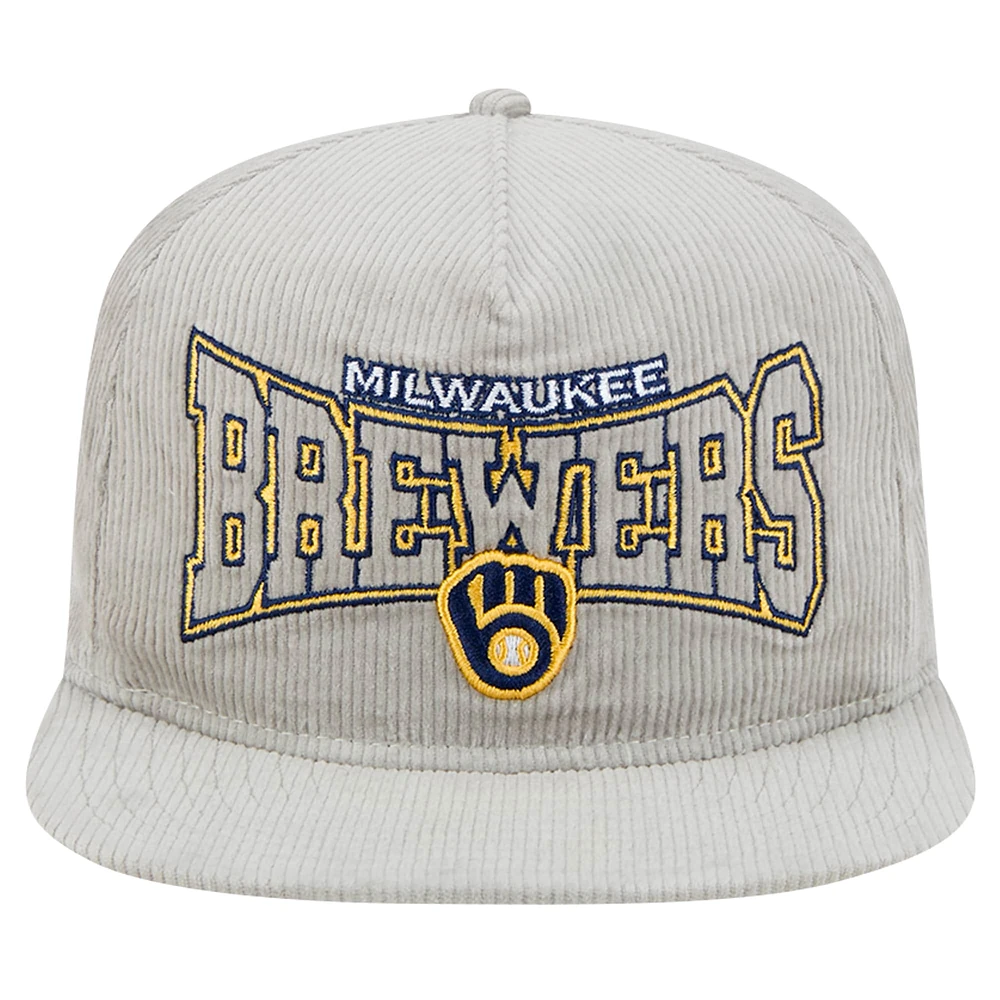 Casquette de golf snapback en velours côtelé Milwaukee Brewers grise New Era pour homme