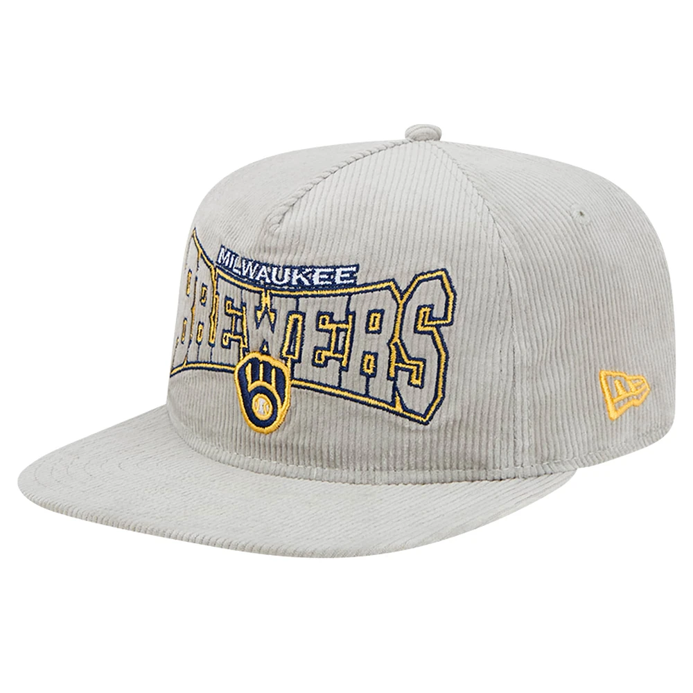 Casquette de golf snapback en velours côtelé Milwaukee Brewers grise New Era pour homme