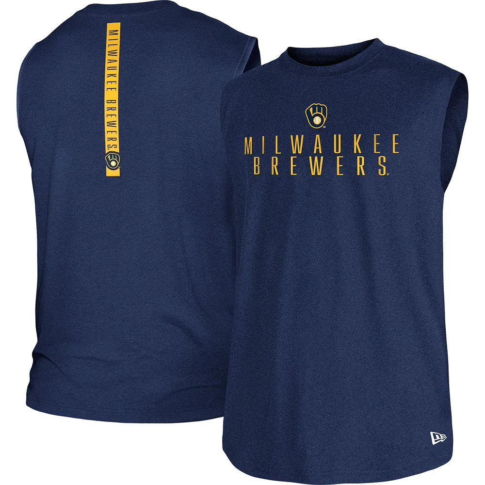 Men's New Era Heather Navy Milwaukee Brewers Team Muscle Tank Top