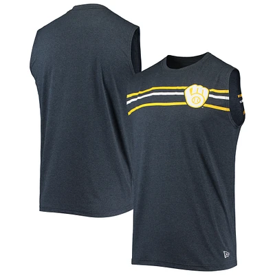 Men's New Era Heathered Navy Milwaukee Brewers Muscle Tank Top