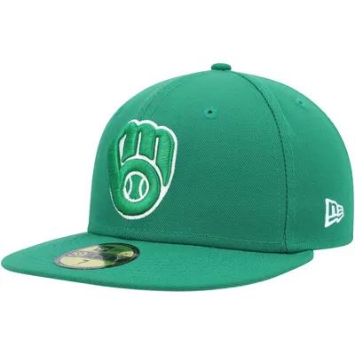 Men's Milwaukee Brewers New Era Pink/Green Cooperstown Collection 1982  World Series Passion Forest 59FIFTY Fitted Hat