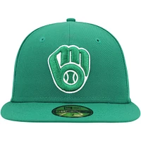 Men's New Era Kelly Green Milwaukee Brewers White Logo 59FIFTY Fitted Hat