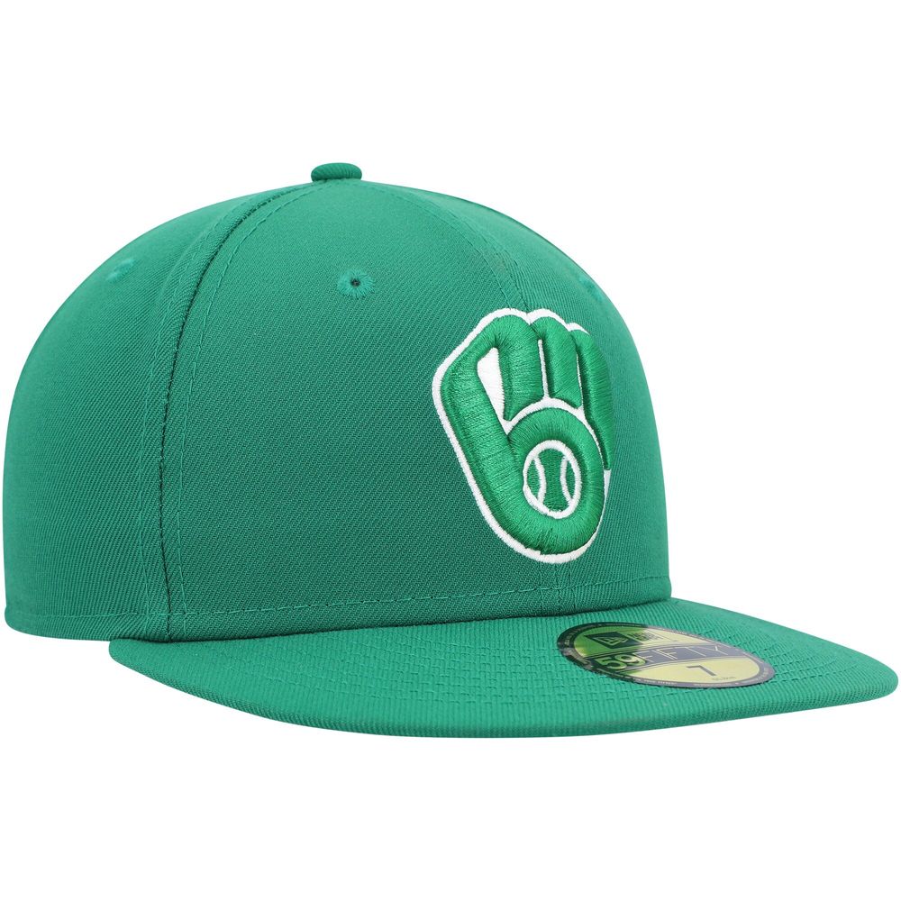 Men's New Era Kelly Green Milwaukee Brewers White Logo 59FIFTY Fitted Hat