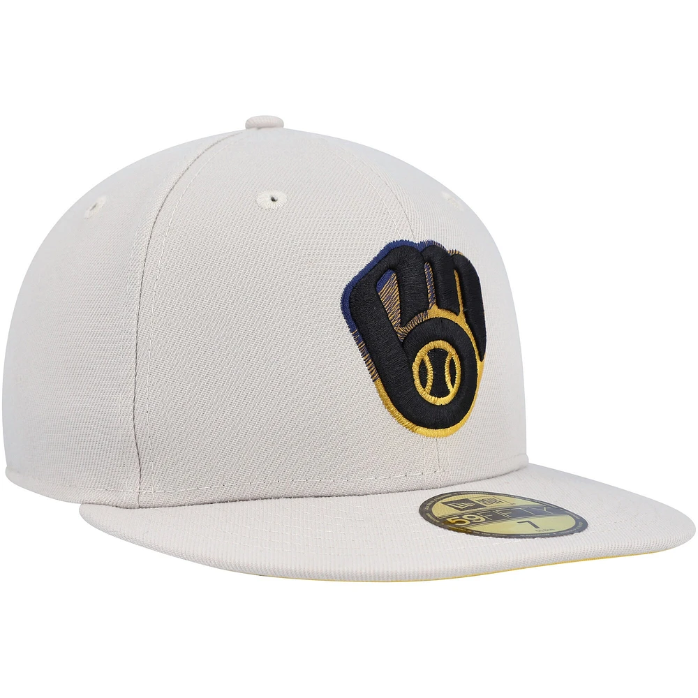 Casquette ajustée 59FIFTY à sous-visière Stone Dim des Brewers de Milwaukee New Era kaki pour homme