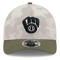 Men's New Era Light Beige/Olive Milwaukee Brewers 2025 Armed Forces Day 9FORTY M-Crown A-Frame Adjustable Hat