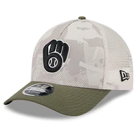 Men's New Era Light Beige/Olive Milwaukee Brewers 2025 Armed Forces Day 9FORTY M-Crown A-Frame Adjustable Hat