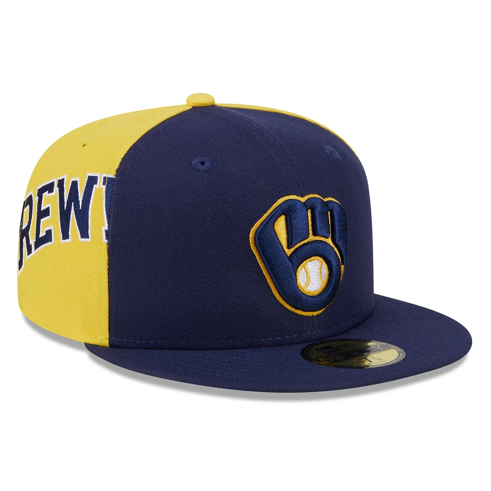 Casquette ajustée 59FIFTY Milwaukee Brewers Gameday Sideswipe New Era pour hommes, bleu marine/or