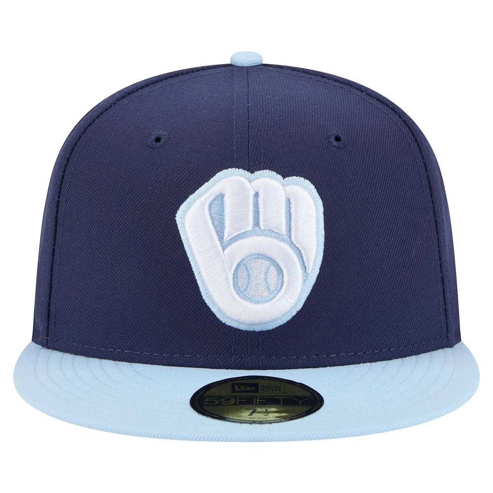 Men's New Era Navy/Light Blue Milwaukee Brewers Color Pack 2-Tone 59FIFTY Fitted Hat