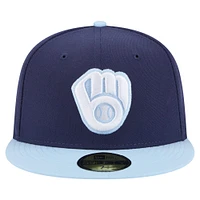 Men's New Era Navy/Light Blue Milwaukee Brewers Color Pack 2-Tone 59FIFTY Fitted Hat
