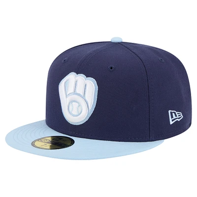 Men's New Era Navy/Light Blue Milwaukee Brewers Color Pack 2-Tone 59FIFTY Fitted Hat