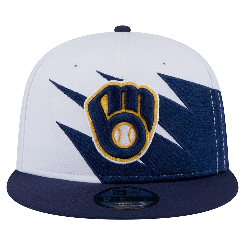 Men's New Era Navy/White Milwaukee Brewers Jagged 9FIFTY Snapback Hat