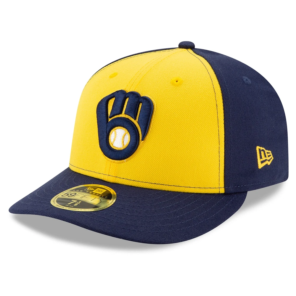 Men's New Era Navy/Yellow Milwaukee Brewers Alternate 2020 Authentic Collection On-Field Low Profile Fitted Hat