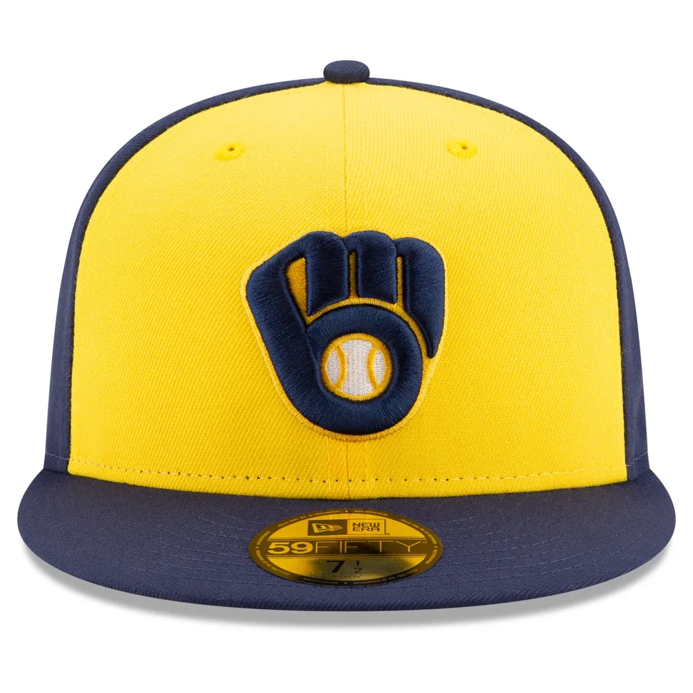 Casquette ajustée 59FIFTY On-Field New Era bleu marine/jaune Milwaukee Brewers Alternate Authentic Collection pour homme