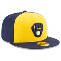 Casquette ajustée 59FIFTY On-Field New Era bleu marine/jaune Milwaukee Brewers Alternate Authentic Collection pour homme