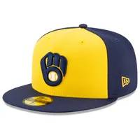 Casquette ajustée 59FIFTY On-Field New Era bleu marine/jaune Milwaukee Brewers Alternate Authentic Collection pour homme