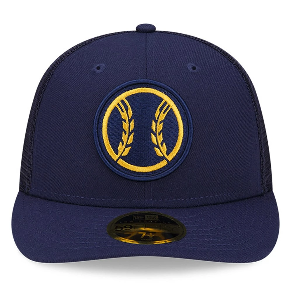 Casquette ajustée 59FIFTY pour homme New Era Milwaukee Brewers 2022 Batting Practice Low Profile, bleu marine