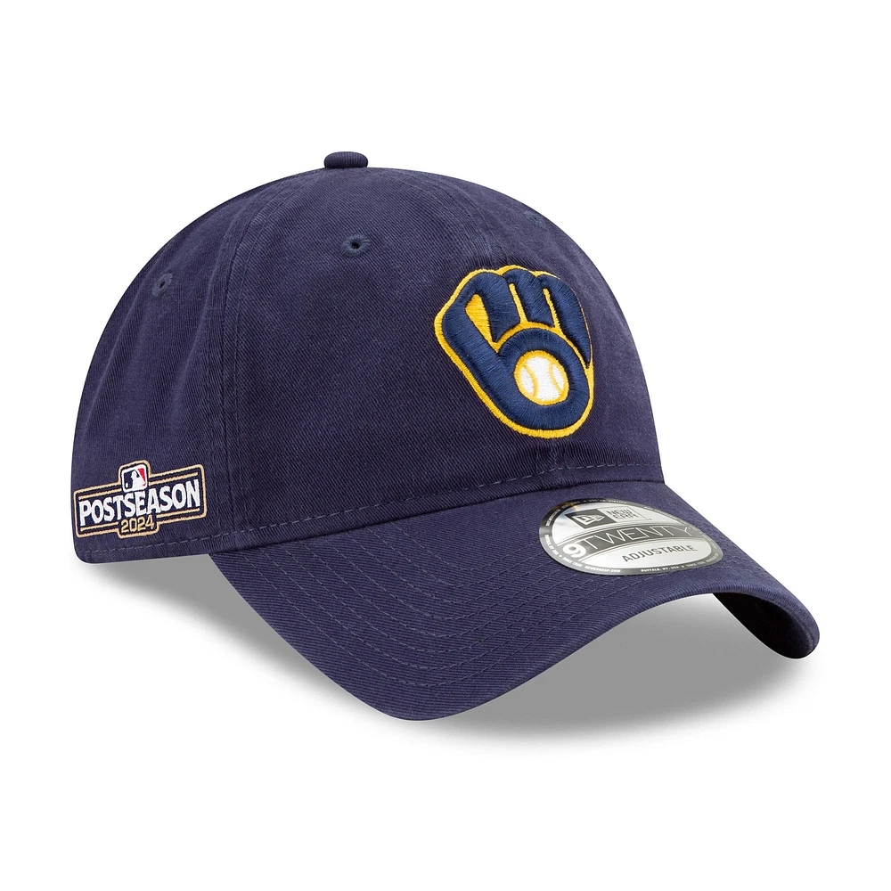 Casquette ajustable 9TWENTY pour homme New Era bleu marine Milwaukee Brewers 2024 MLB Postseason Side Patch