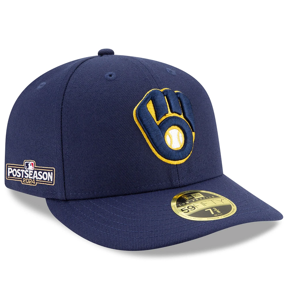 Casquette ajustée 59FIFTY à profil bas pour homme New Era bleu marine Milwaukee Brewers 2024 MLB Postseason Side Patch